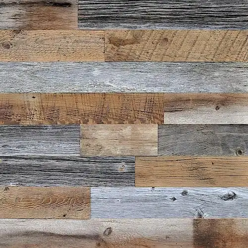 un gros plan d'un mur en bois ancien avec des couleurs différente
