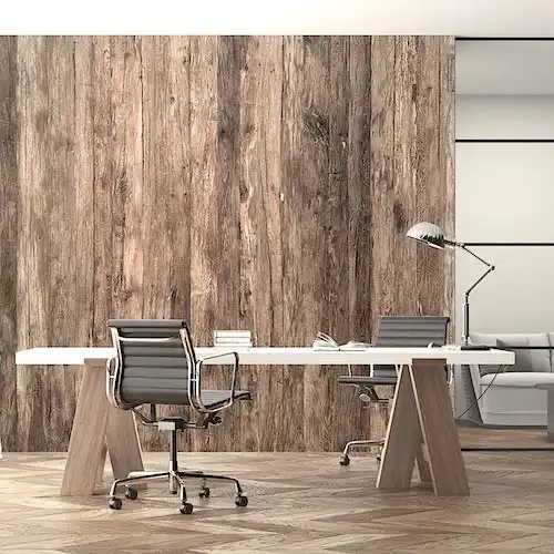  Un bureau avec un mur en vieux chêne. 