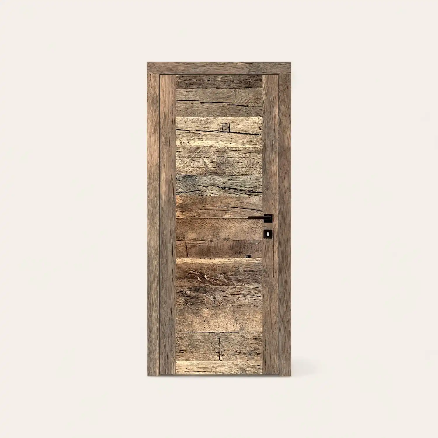  Une porte de grange en bois rustique vieux chêne sur fond blanc. 