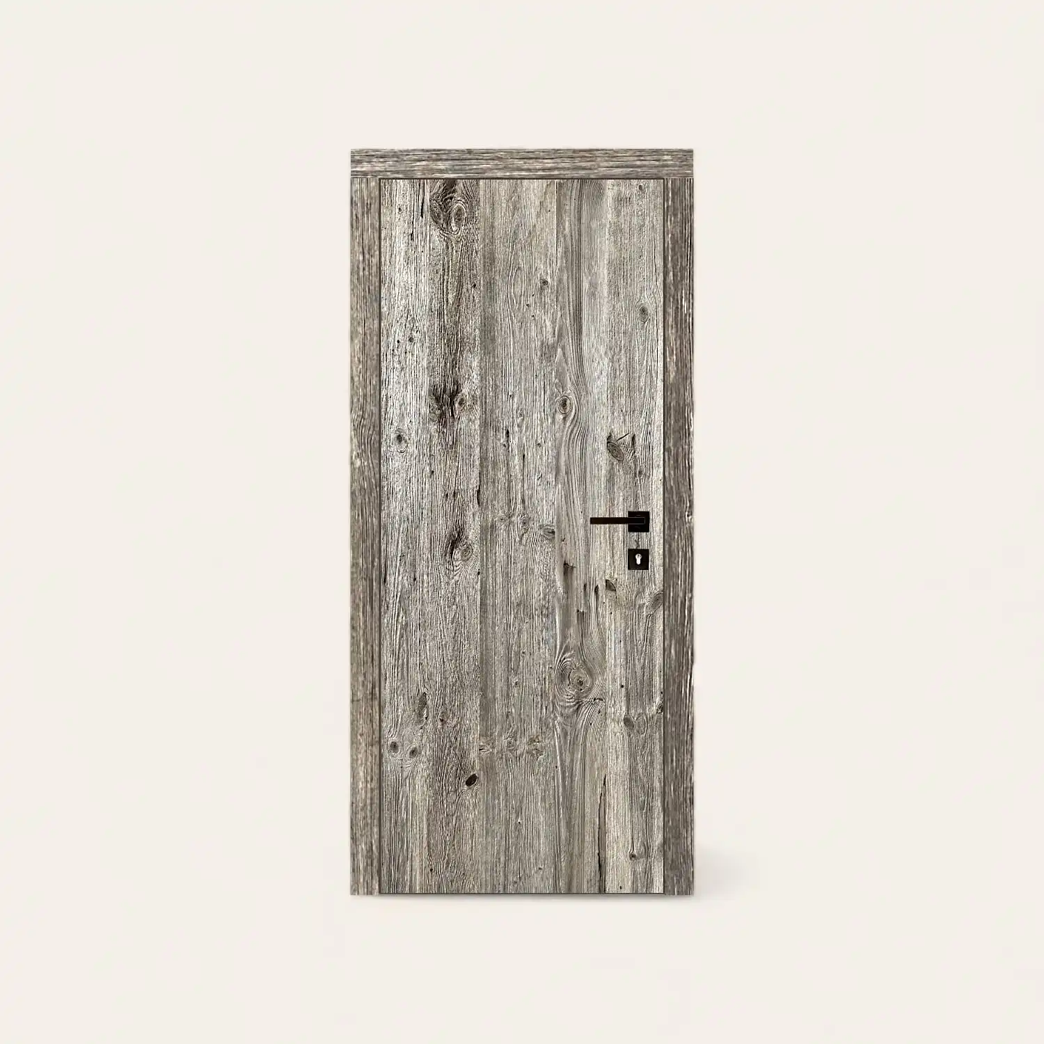  Une porte rustique en bois sur fond blanc. 