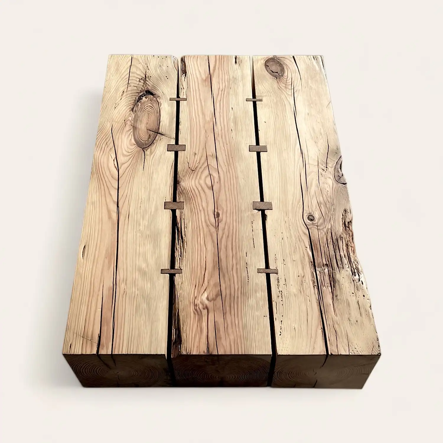  Une planche de bois ancien percée de trous. 