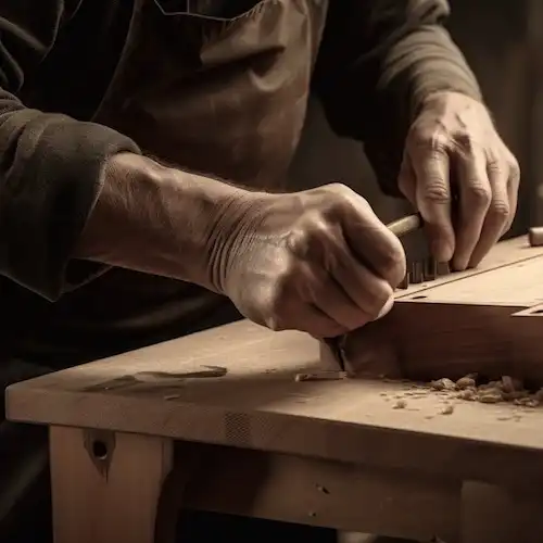 Un homme travaille sur un vieux bois.
