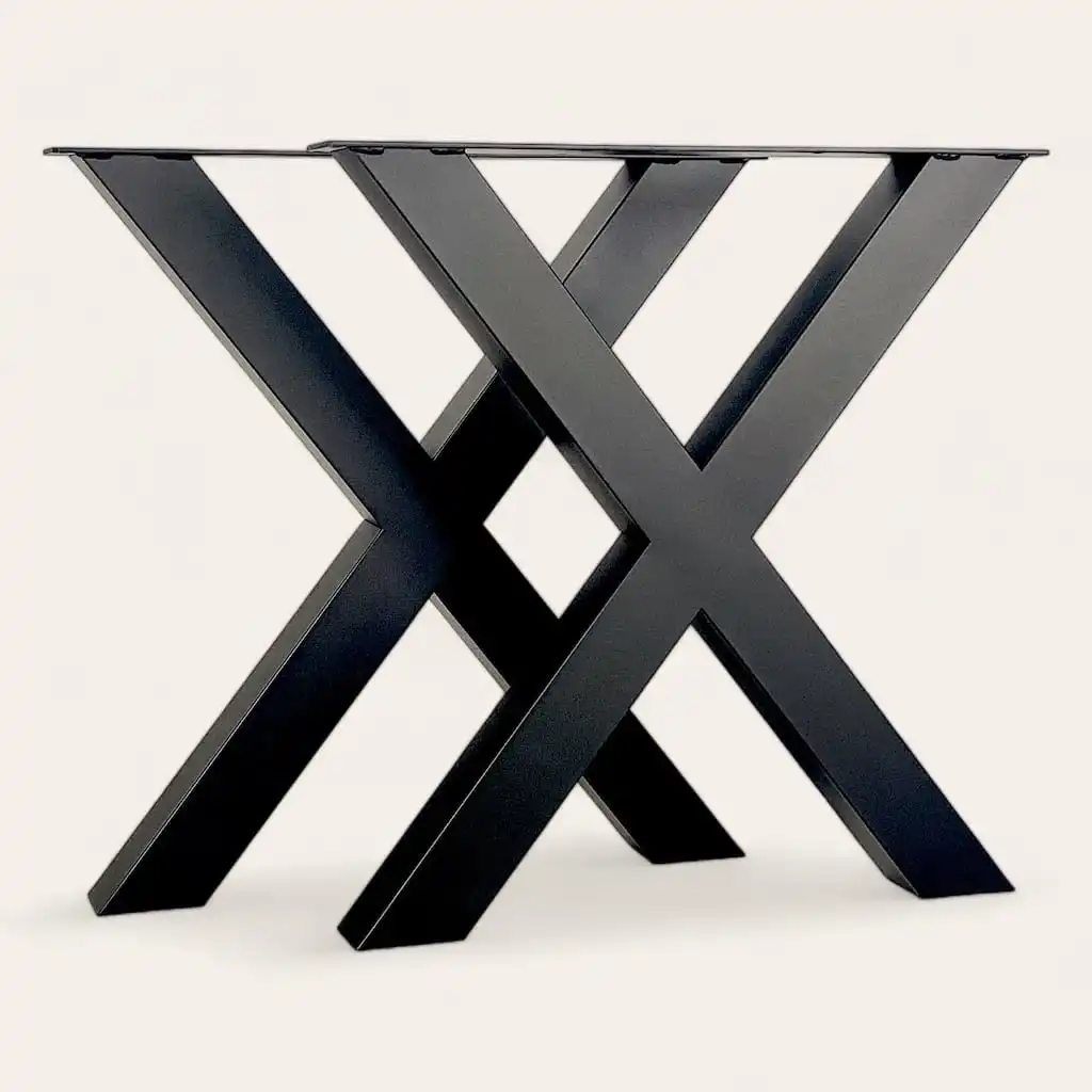  Pied de table en forme de X noir sur fond blanc. 